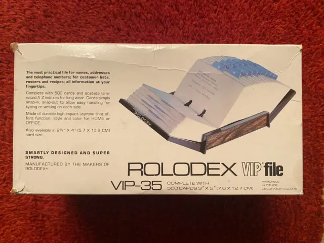 Vintage New in Box Rolodex VIP-35 Black / Woodgrain Organizing System 500 Cards