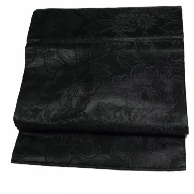 8421# Japanese Vintage Nagoya Obi Belt kimono Pure Silk Design of Peony Black