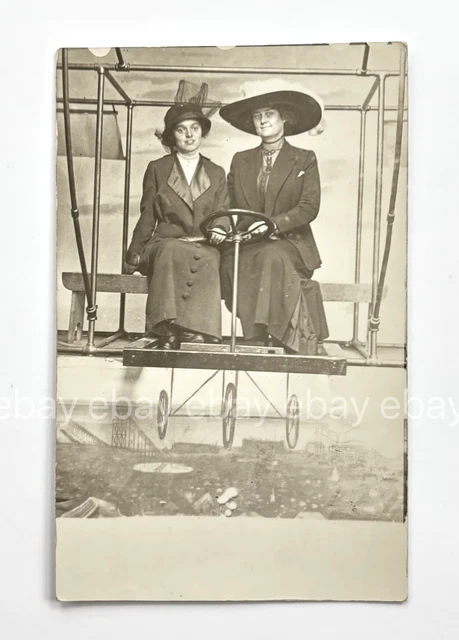 Antique RPPC Coney Island NYC Airplane Novelty Portrait Postcard