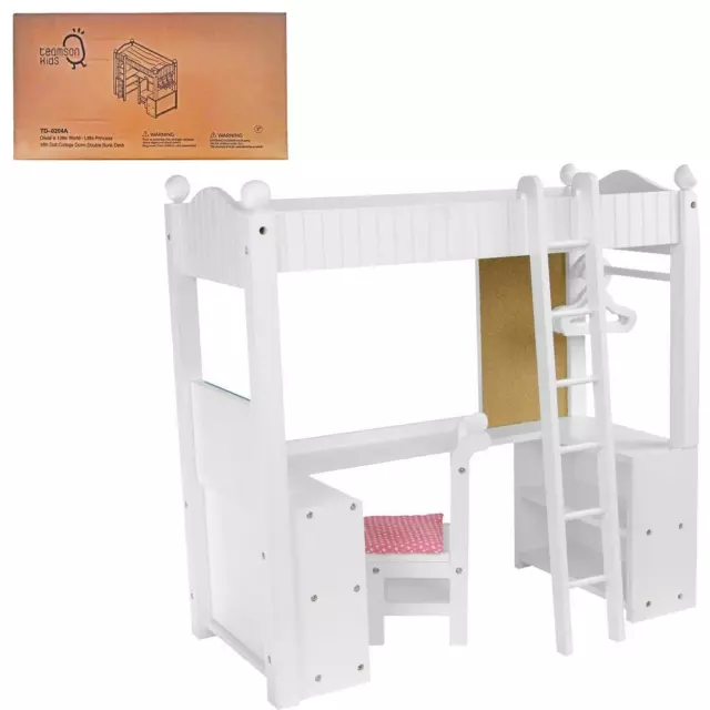 Olivias Little World White Doll Bunk Bed with Desk 18inch Wooden