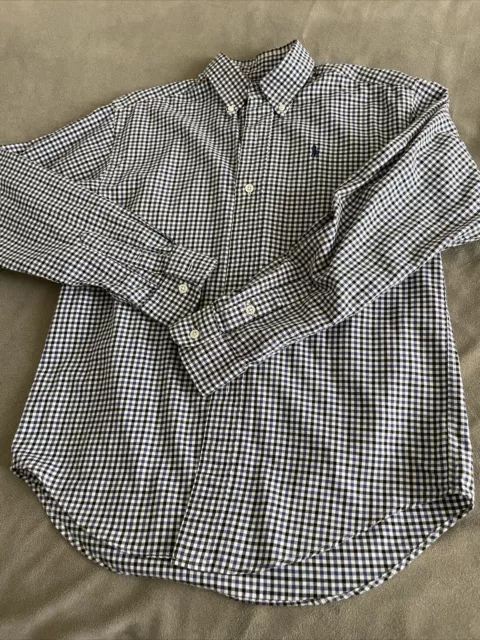 Boys POLO by RALPH LAUREN Shirt Long Sleeve Blue Mix Check Size M Age 12-13 Yrs