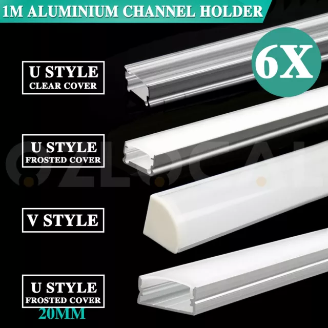 6Pcs 1M Aluminium Channel Holder U/V Style For LED Strip Light Bar Lamp Cabinet
