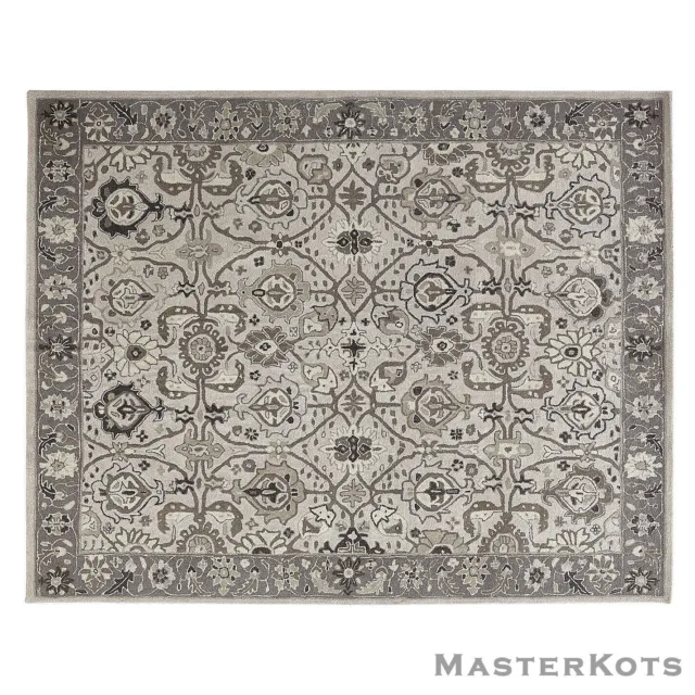 Dark & Light Grey Floral Oriental Hand Tufted 100% Wool Soft Area Rug Carpet