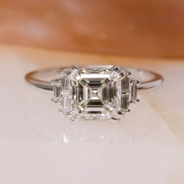 Engagement Ring Asscher Cut 2 Carat Moissanite Solid 14k White Gold Size 5 6 7 8