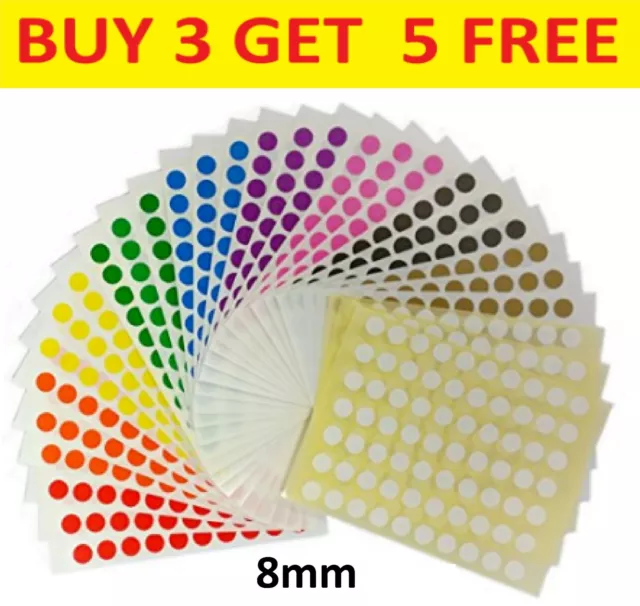 8mm Coloured Dot Stickers Round Sticky Dots Adhesive Circles Labels