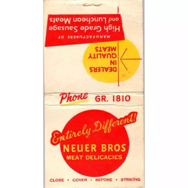 The Neuer Bros Meat Delicacies Kansas City MO Advertising Matchbook Cover SA9-M1