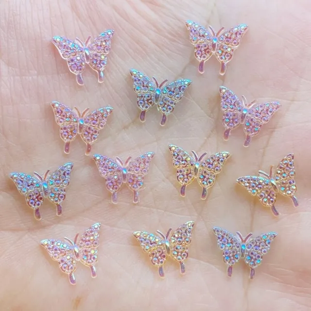 20Pcs Shiny Butterfly Resin Flatback Cabochon Sparkly Embellishments Gems Mix Co