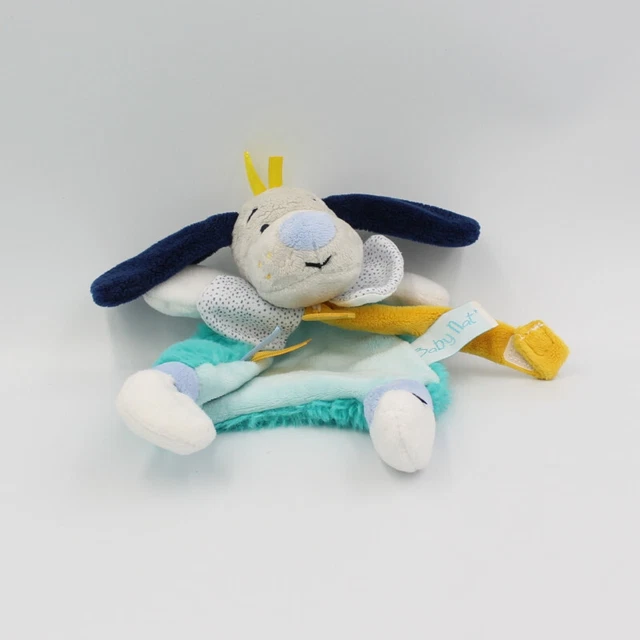 Doudou plat chien gris blanc bleu jaune Pépin BABY NAT - 28493