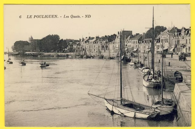 cpa 44 - LE POULIGUEN (Loire Atlantique) Les QUAIS bateaux pêche voiliers