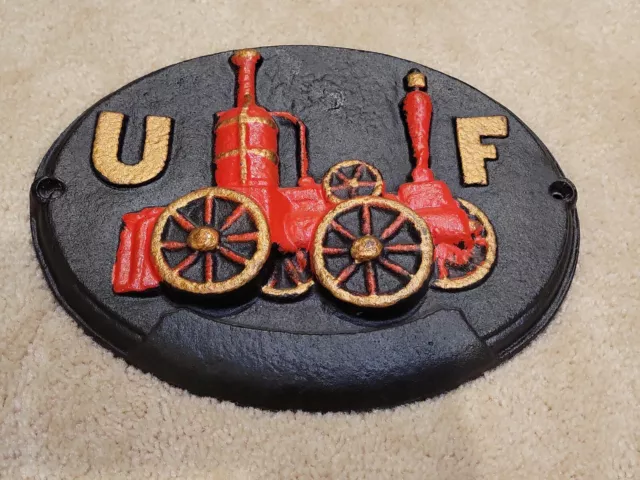 Vintage Cast Iron UF United (Union) Firefighter Insurance Fire Mark Plaque Sign