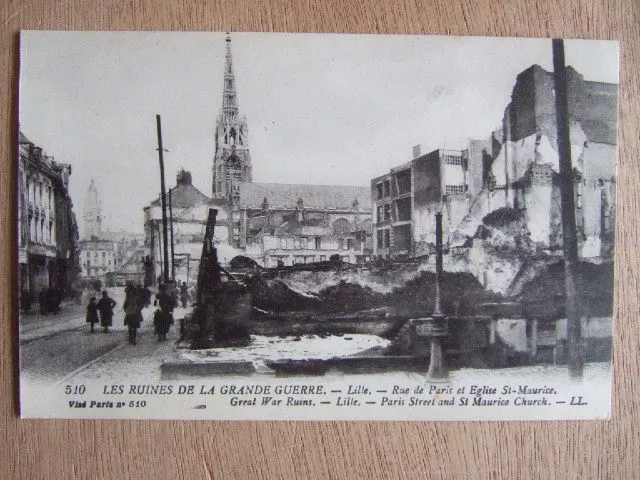Cpa Lille (59) Ruins Of The Great War. Rue De Paris Et Church St Maurice