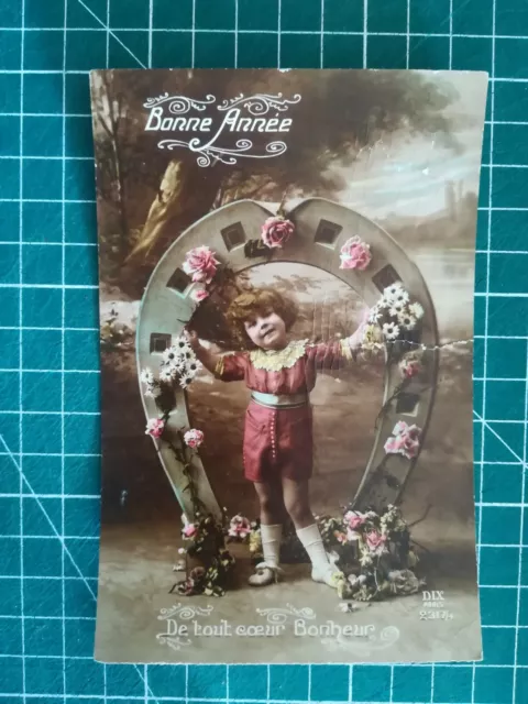 se14 CPA photo Fantasy circa 1920 Happy New Year Child, horseshoe Ed. Dix