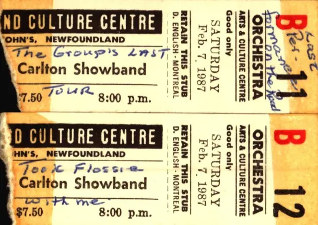 Lot Of 2 Vintage 1987 Concert Tickets Carlton Showband St Johns Newfoundland