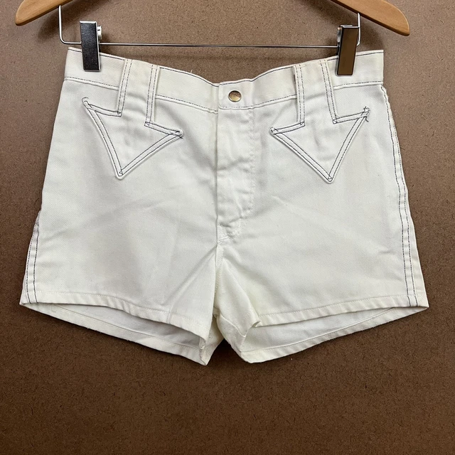 VTG 70s Wrangler Western Cowboy White Denim Shorts Boho Hippie Scovill Zip 30W