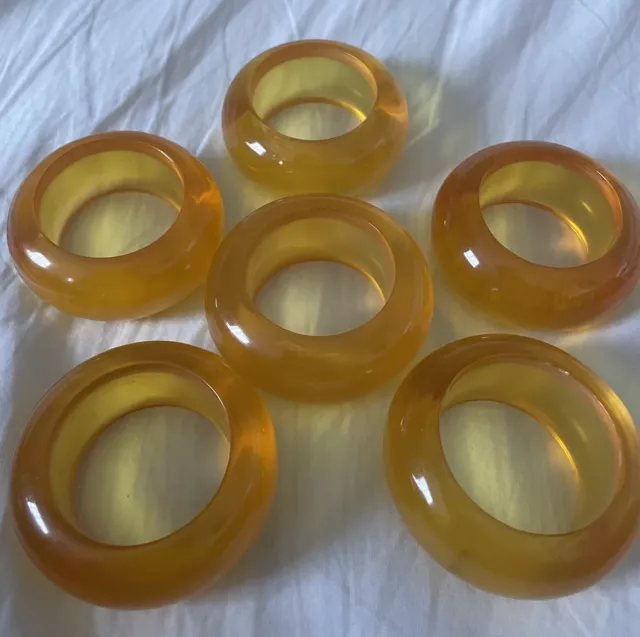 Orange Amber 6 Napkin Rings Set Retro Vintage Kitchen Plastic Lucite Bakelite