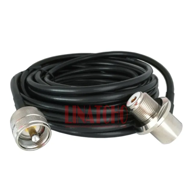 16ft RG58U PL259 UHF male to 90 degree SO239 jack car mobile radio antenna cable