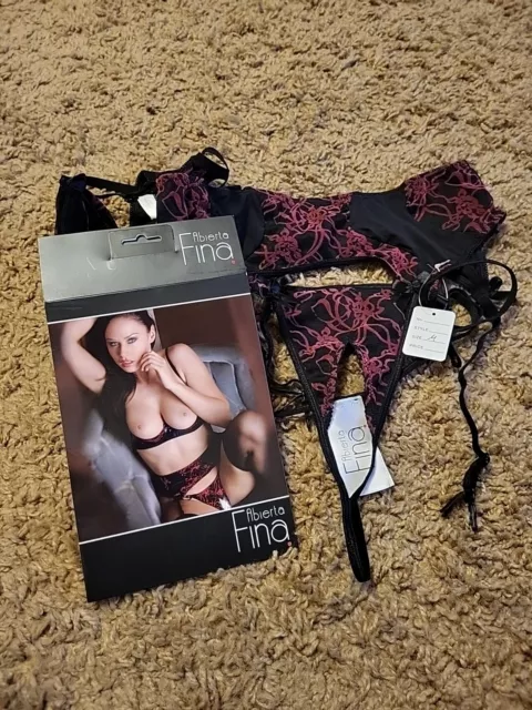 Abierta Fina Dessous Hebe BH Ouvert String Set M 38 40 80B Strapsgürte Shelf Bra