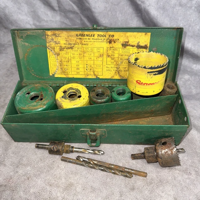 VTG Greenlee/Starrett Hole Saw Set No 830 Wood Boring Tools 10 Pcs Used