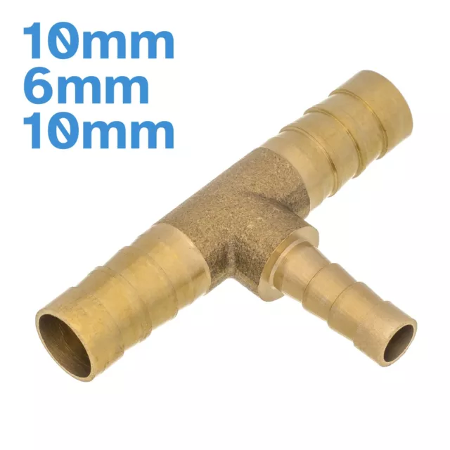 Brass 10mm - 6mm - 10mm 3 Way Barbed Tee Splitter Fitting Tubing Hose Connector