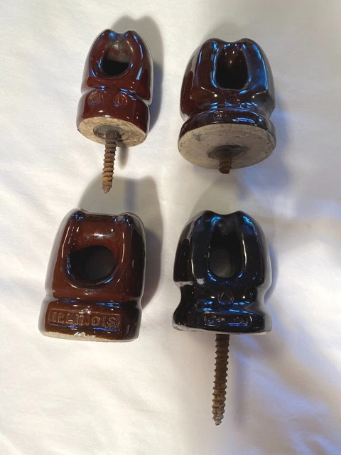 Vintage Porcelain Ceramic Brown Telephone Electrical Insulators (set of 4)