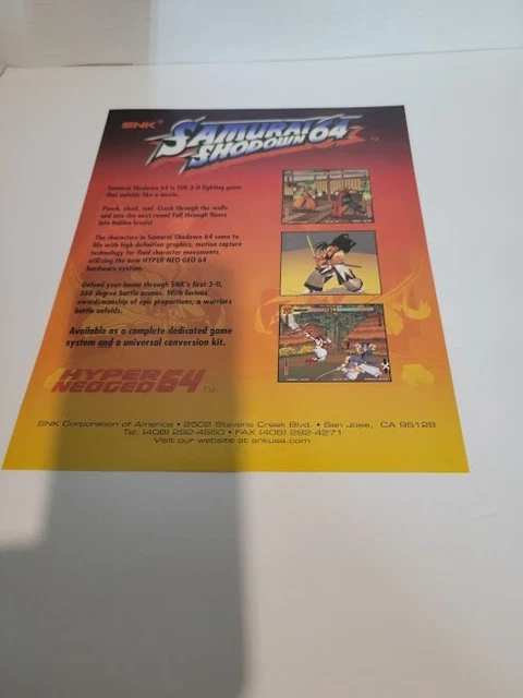 Flyer SNK,SAMURAI SHODOWN 64  Arcade Video Game advertisement original see pic