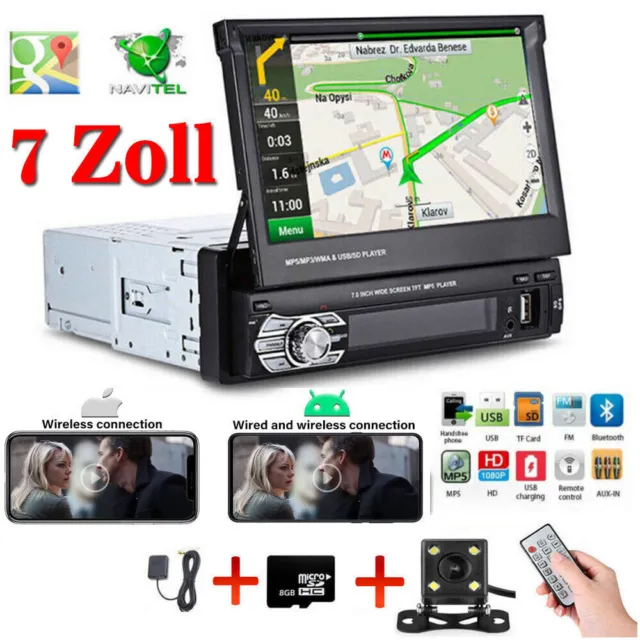 7 Zoll 1 DIN Android Autoradio GPS Navi BT GPS Touchscreen Bildschirm + Kamera