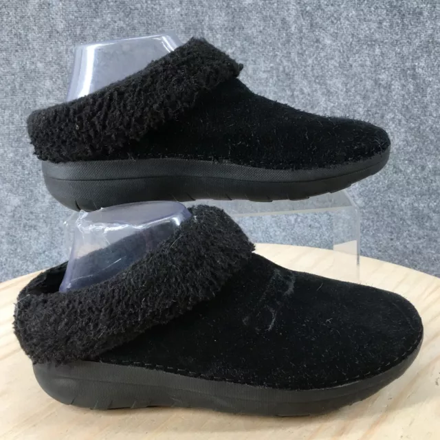 FITFLOP SHOES WOMENS 8 Faux Fur Lined Mules Clogs Slip On Black Suede ...