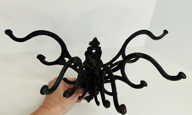 Vtg Cast Iron Wall Mount Swivel Five Triple Hooks Coat/Hat Hanger Taiwan