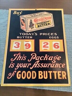 Vintage 1940'S Country Maid Butter Eggs Grocery Store Adjustable Price Sign