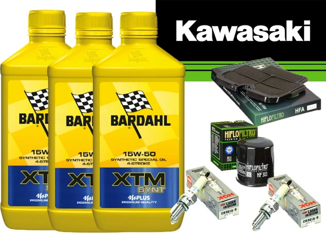 Kit Vidange Complet Pour Kawasaki ER-6N (EX650) 2006-2008 - Filtre à Huile, Filtre à Air, Bougies Et 4L D'huile 10W40