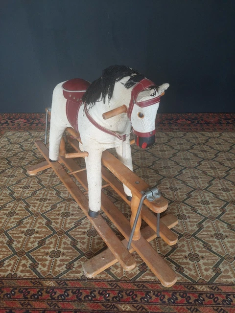 Ancien Magnifique Grand Cheval à Bascule  Manège-jouet  En Bois Decoration Collection Vers 1950