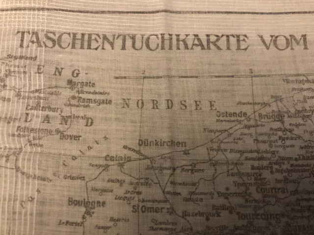 Flieger Taschentuch Landkarte 1. Welt Krieg vom Westlichen Kriegsschauplatz