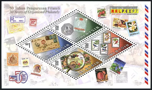 Malaysia 645 sheet,MNH. MALPEX-1997.Stamps.Animal,Bird,Butterfly,Mushroom.