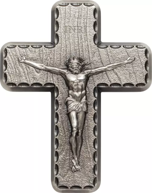 CRUCIFIX INRI Lords Prayer 2 Oz Silver  Antique Finish