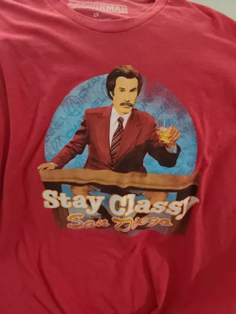 Ron Burgundy Shirt Adult 2 XL Red Anchorman Stay Classy Will Ferrell Tee Mens