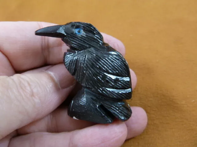 (Y-BIR-RA-130) lil BLACK RAVEN CROW Onyx carving PERU figurine bird Noir ravens