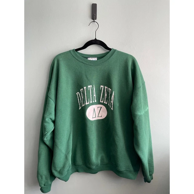 Vintage Delta Zeta 80s 90s Crewneck Sweatshirt Pullover Green Oversized Size XL