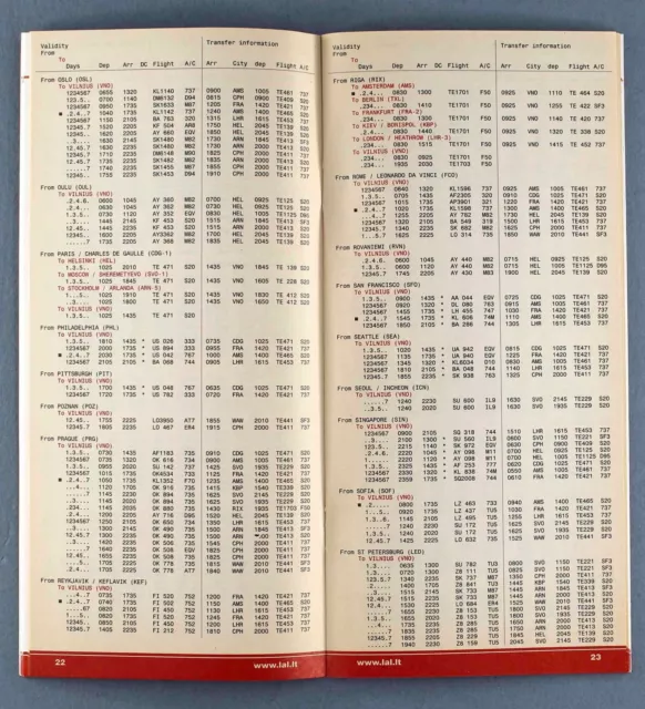 Lithuanian Airlines Airline Timetables X 3 - 1998 2001/02 2002 2