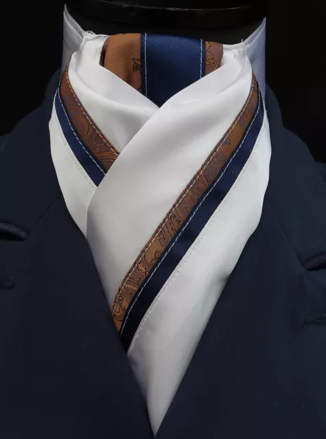 Ready Tied White with Navy & Copper & Navy Paisley Faux Silk Riding Stock