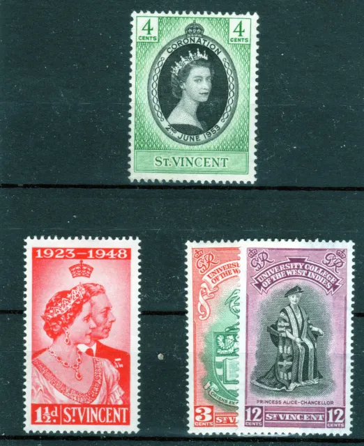 St Vincent Coronation QEII used Silver wedd 11/2d and Uni pair mmint[S2002]