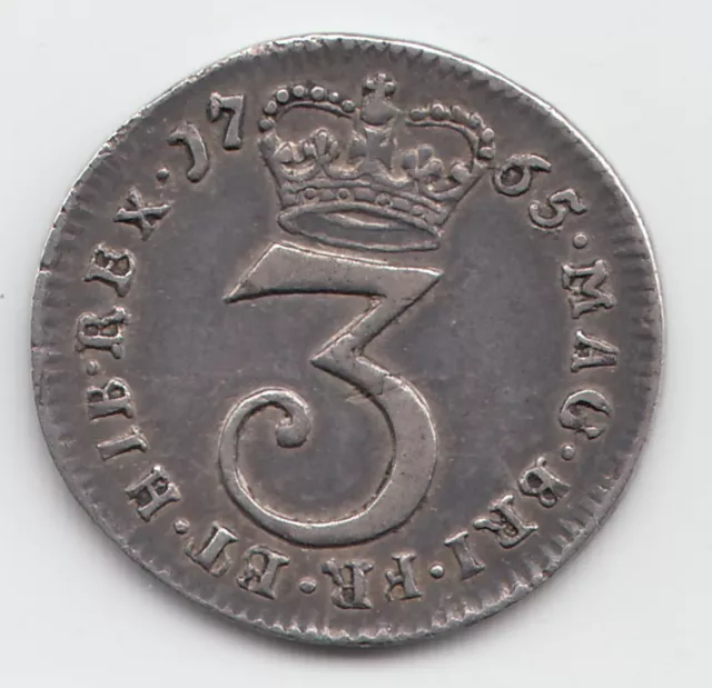 Very Rare 1765 Silver Threepence 3d - George III
