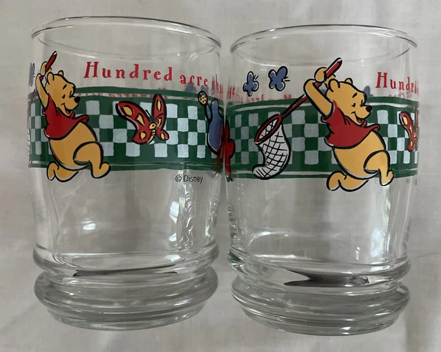 Pair Disney Winnie The Pooh 6 Oz Juice Glasses Hundred Acre Chase Anchor Hocking