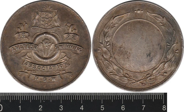 Australia: 1892 Amateur Swimming Associaton NSW silver award medal. 47.46g