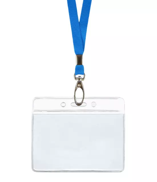 Light Blue ID Lanyard Neck Strap Clip and Horizontal Badge Card Tag Holder Pouch