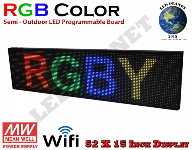 RGB 52X15 Inch Outdoor LED Scrolling Programmable Sign USB Wifi Mobile App