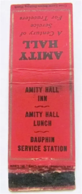 Amity Hall Inn A Century Of Service For Travelers Vintage Matchbook Cover