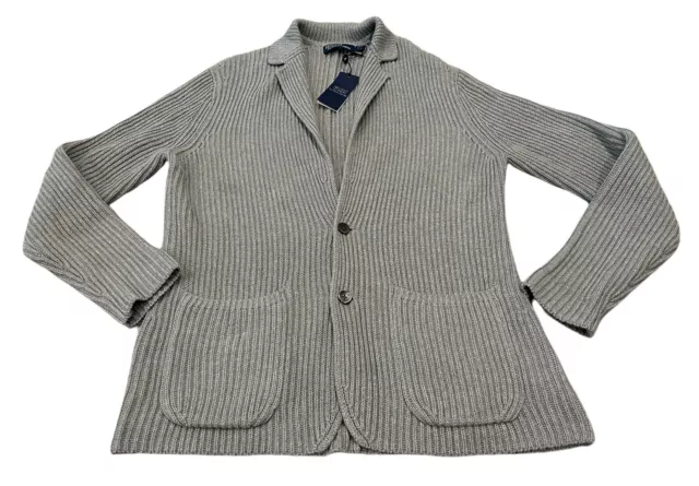 NEW Polo Ralph Lauren Men's Cotton Cashmere Blazer Cardigan Sweater Gray Small