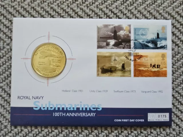 Gb Qeii Pnc Coin Cover 2001 Royal Navy Submarines Turks & Caicos 5 Crowns Coin
