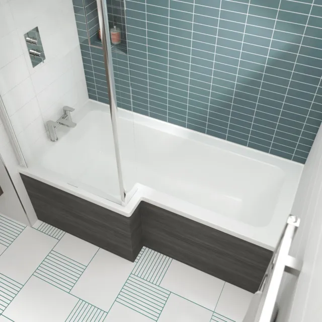 Nuie 1800mm L-Shaped Square Shower Bath Left Right Hand Modern Bathroom Tub