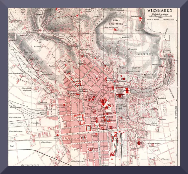 +Wiesbaden+ antiker Stadtplan+ 1895 +Weinreb, Pflaster, Dreiweiden, Rödern+